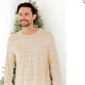 Mens printed snowy days beige and ivory pajama top